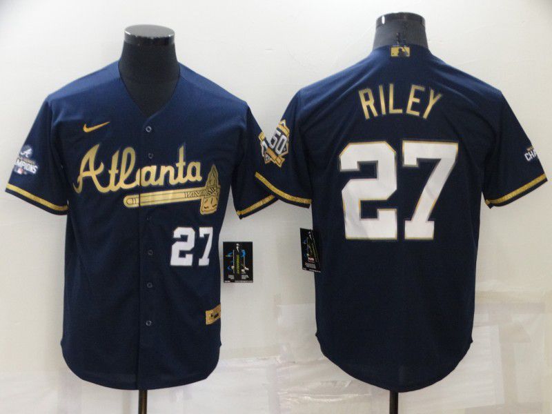 Men Atlanta Braves #27 Riley Blue Gold Game 2022 Nike MLB Jersey